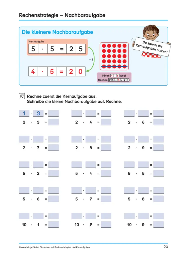 Einmaleins mit Rechenstrategien und Kernaufgaben PDF