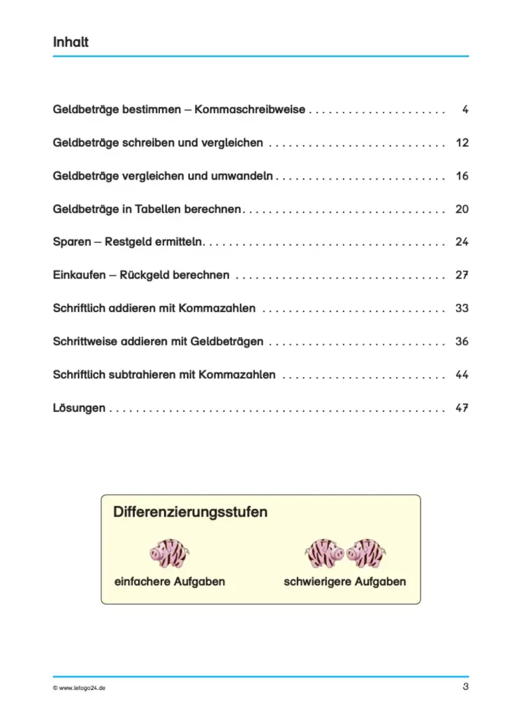 Geld - Rechnen mit Kommazahlen PDF