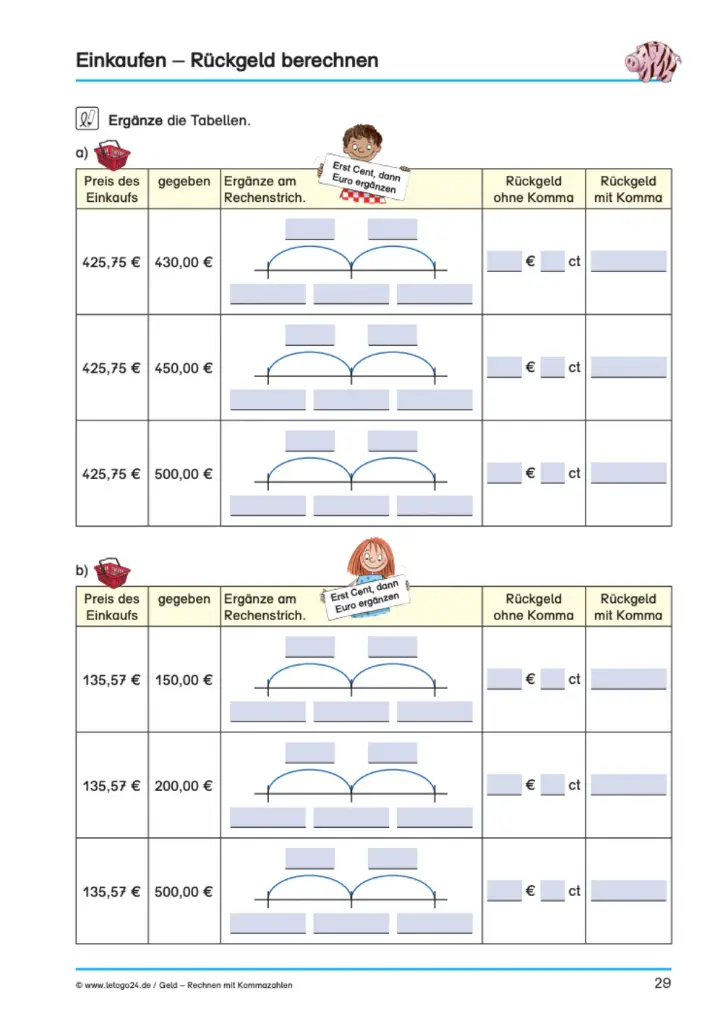 Geld - Rechnen mit Kommazahlen PDF