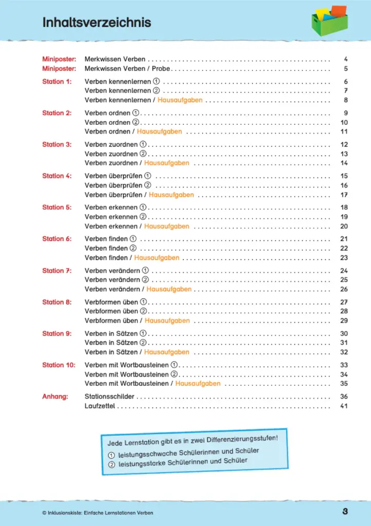 Einfache Lernstationen: Verben PDF