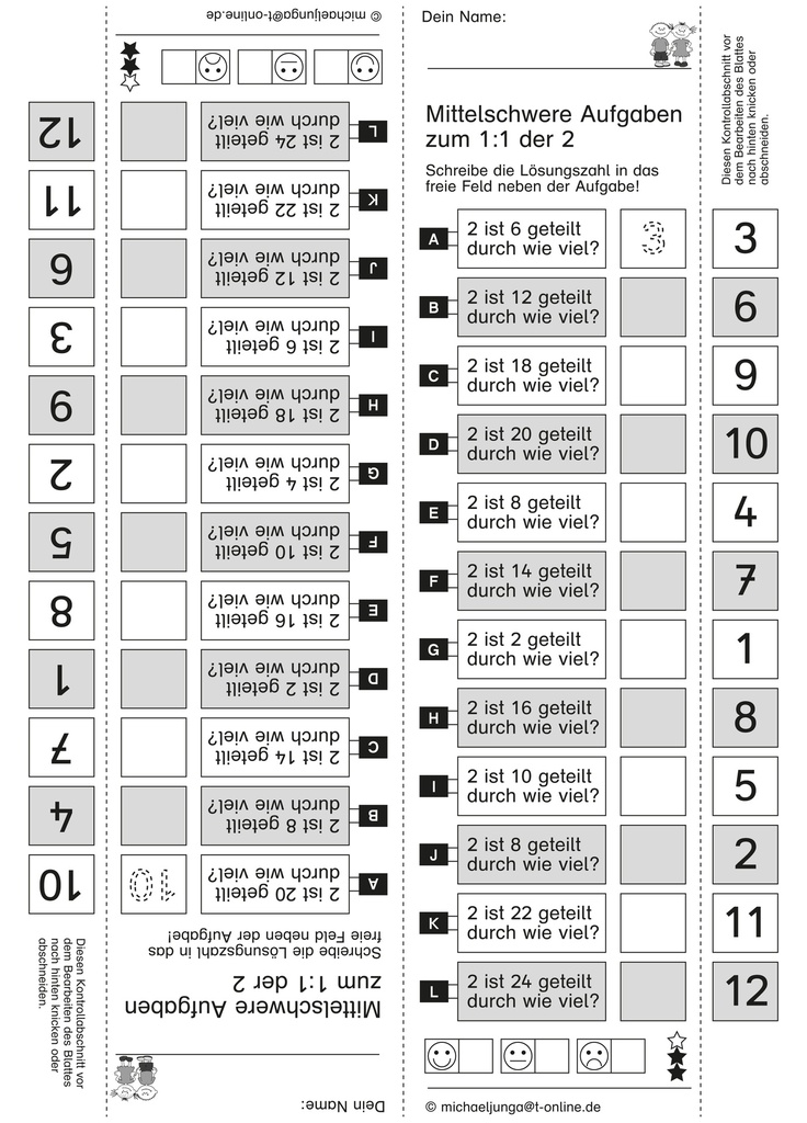 Kopfrechentraining zum kleinen 1:1, Teil 2, mittelschwere Aufgaben PDF