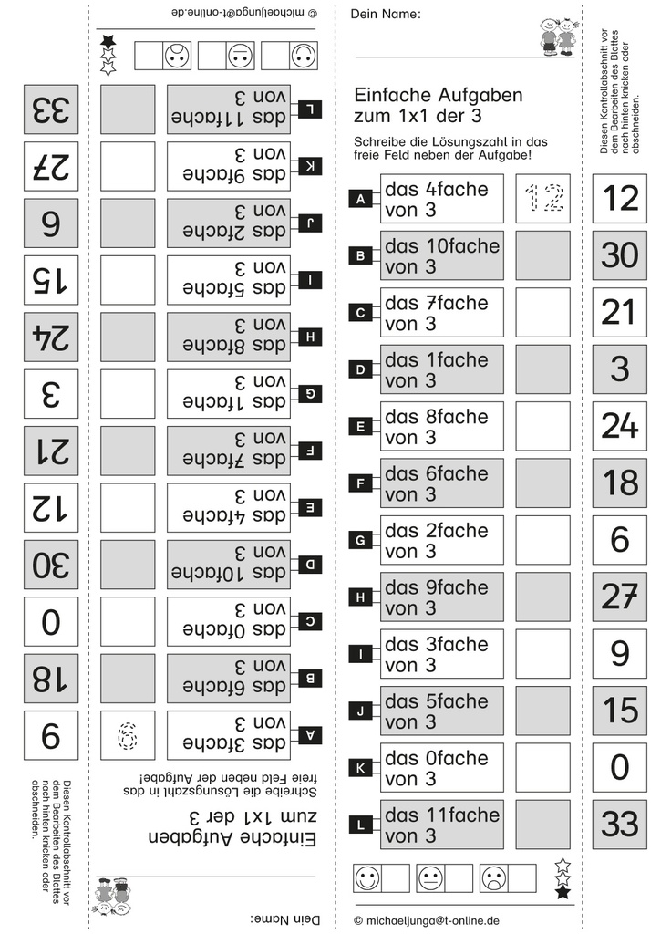Kopfrechentraining zum kleinen 1x1, Teil 1: einfache Aufgaben PDF 
