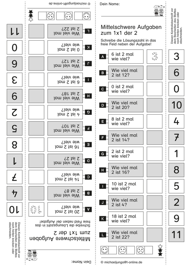 Kopfrechentraining zum kleinen 1x1, Teil 2: mittelschwere Aufgaben PDF 