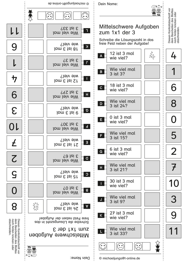 Kopfrechentraining zum kleinen 1x1, Teil 2: mittelschwere Aufgaben PDF 