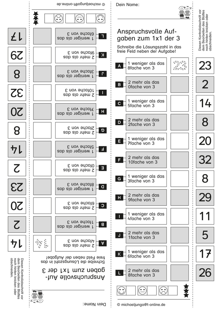 Kopfrechentraining zum kleinen 1x1, Teil 3: anspruchsvolle Aufgaben PDF
