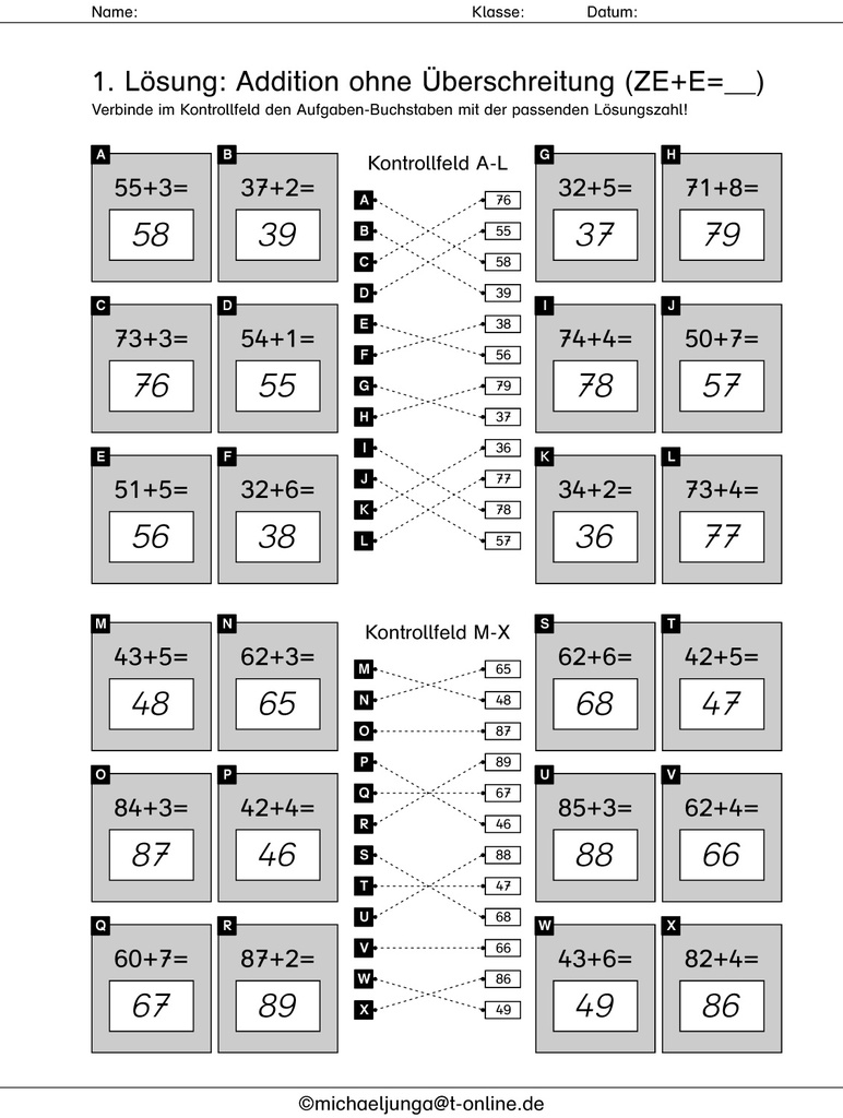 Rechnen bis 100
ohne Überschreitung mit integrierter Selbstkontrolle PDF 